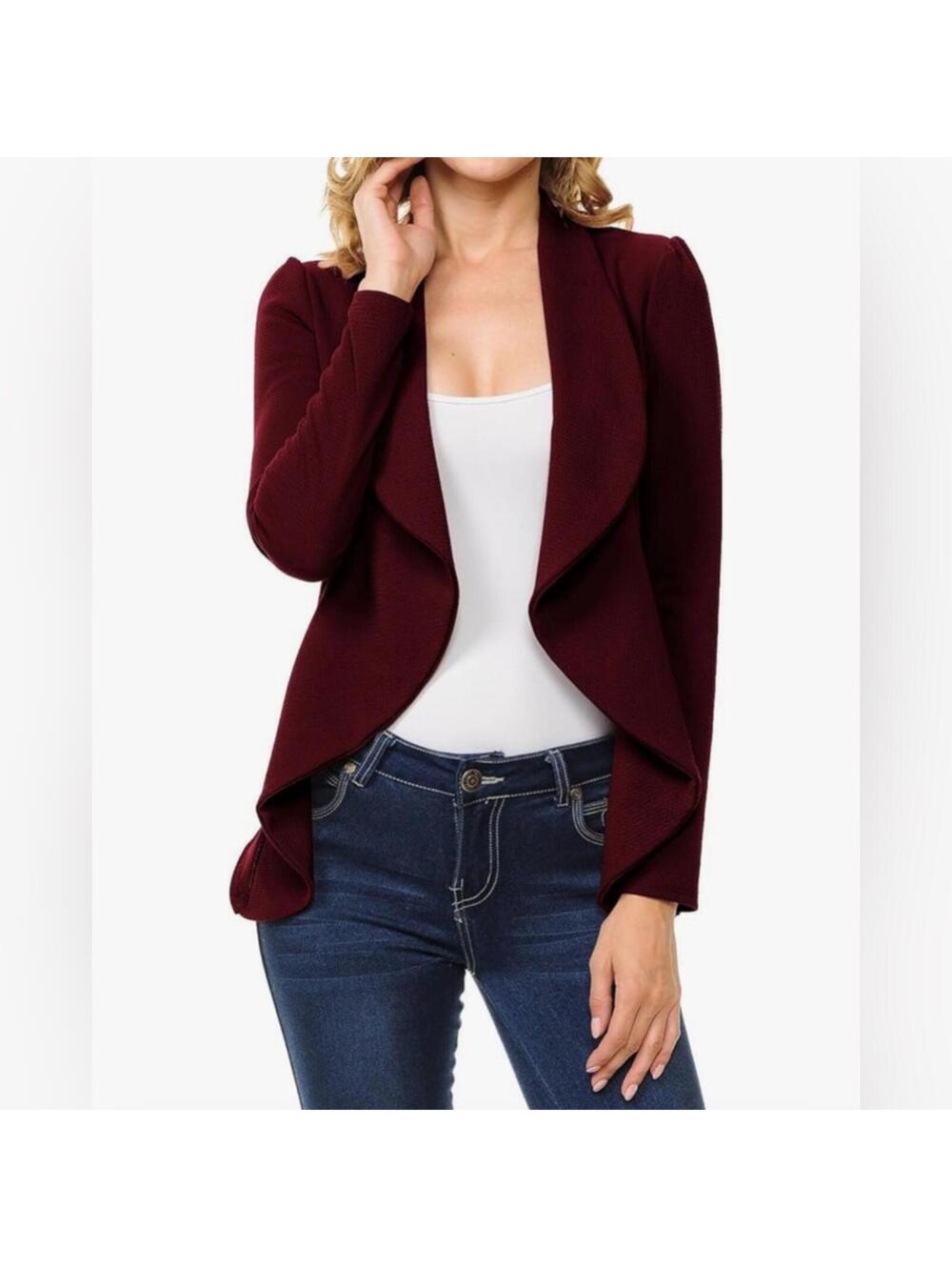 Women's Burgundy Open Front Jacket